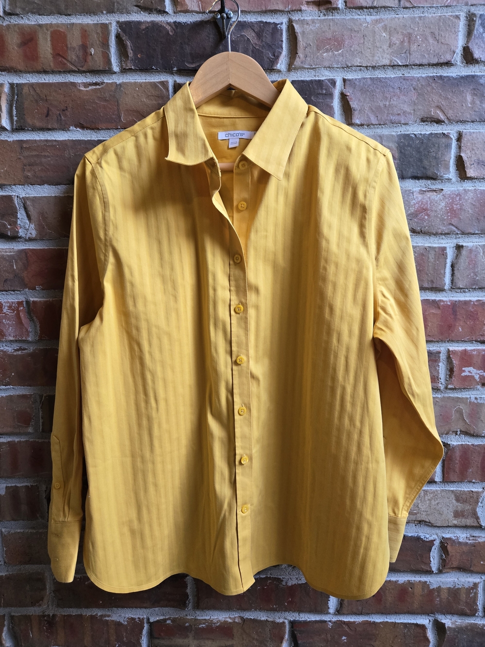 Chico's Women's Fall Mustard Yellow Button-Down Shirt Easy Layering